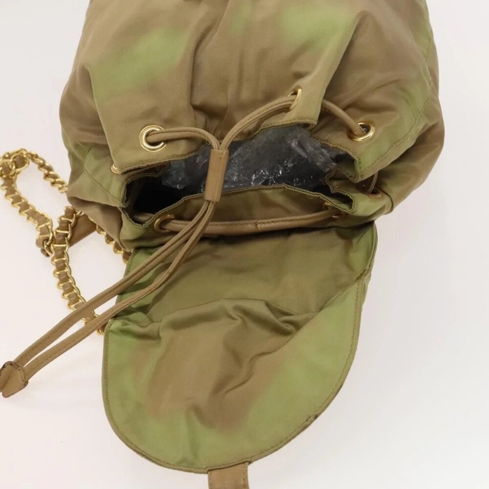 PRADA Chain Backpack Nylon Khaki Gold Auth - Picture 9 of 16